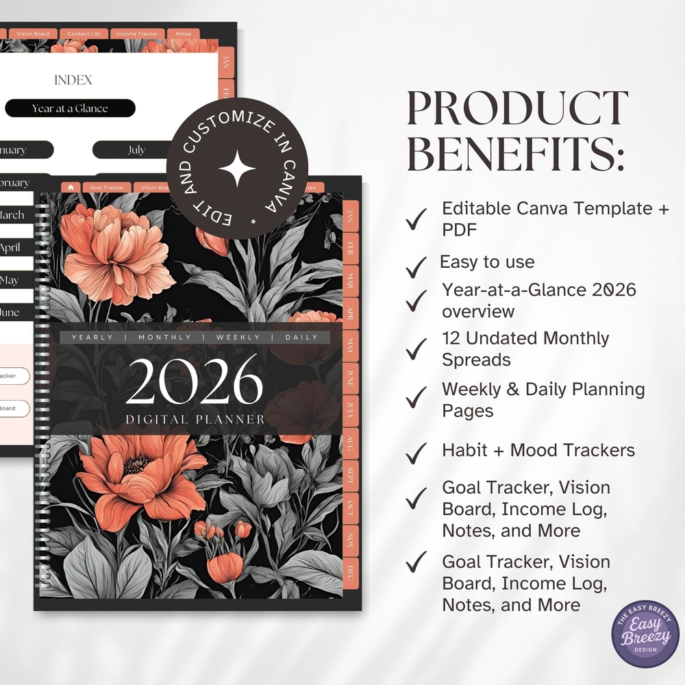 2026 Digital Planner - Black and Orange